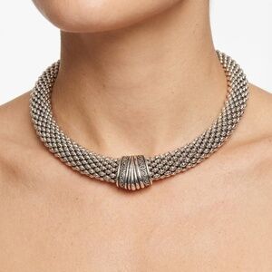 Woven Choker Necklace Silver Tone with Magnetic Clasp